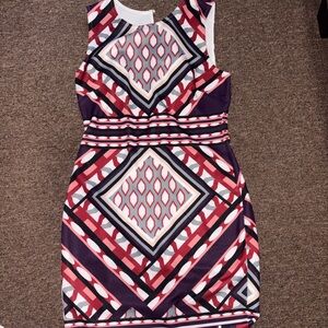 VENUS Geometric Print Midi Dress - Red, Black, White